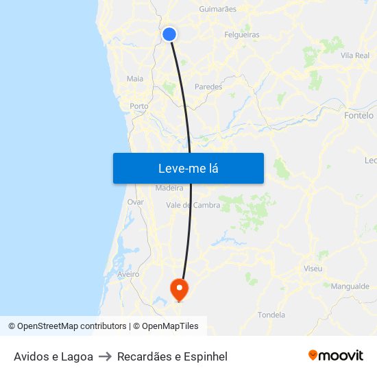 Avidos e Lagoa to Recardães e Espinhel map