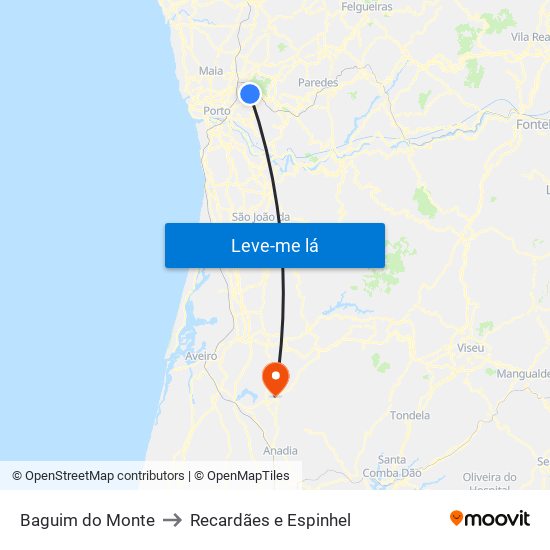 Baguim do Monte to Recardães e Espinhel map