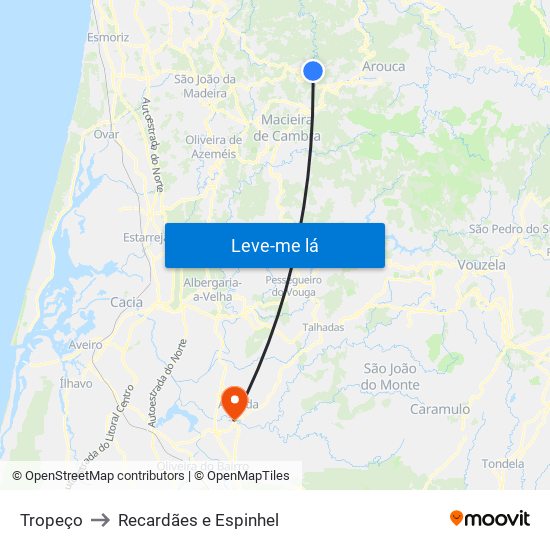 Tropeço to Recardães e Espinhel map