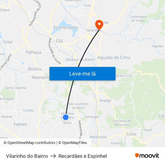 Vilarinho do Bairro to Recardães e Espinhel map