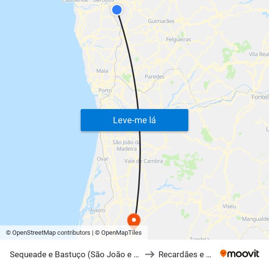 Sequeade e Bastuço (São João e Santo Estêvão) to Recardães e Espinhel map