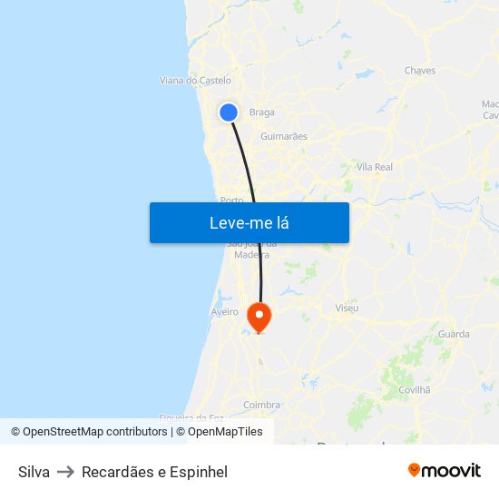 Silva to Recardães e Espinhel map