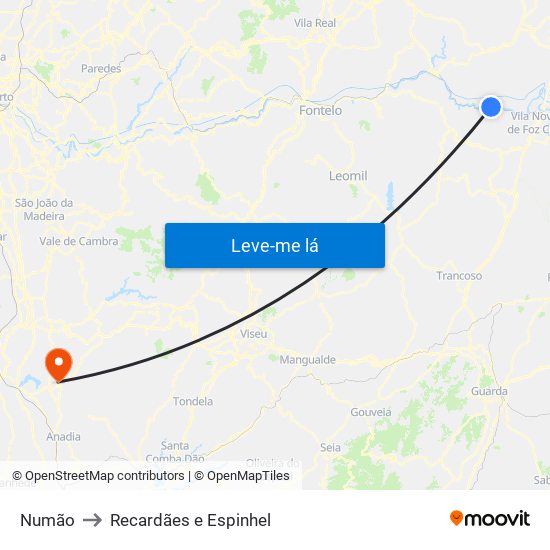 Numão to Recardães e Espinhel map