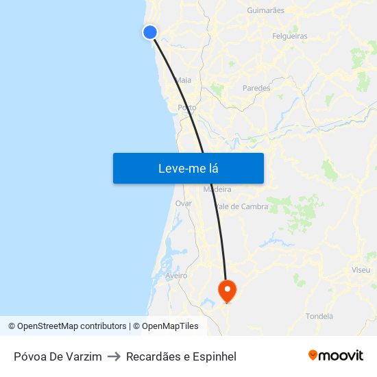 Póvoa De Varzim to Recardães e Espinhel map