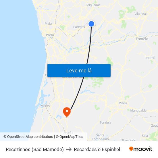 Recezinhos (São Mamede) to Recardães e Espinhel map