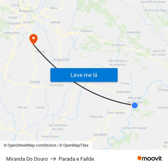 Miranda Do Douro to Parada e Faílde map