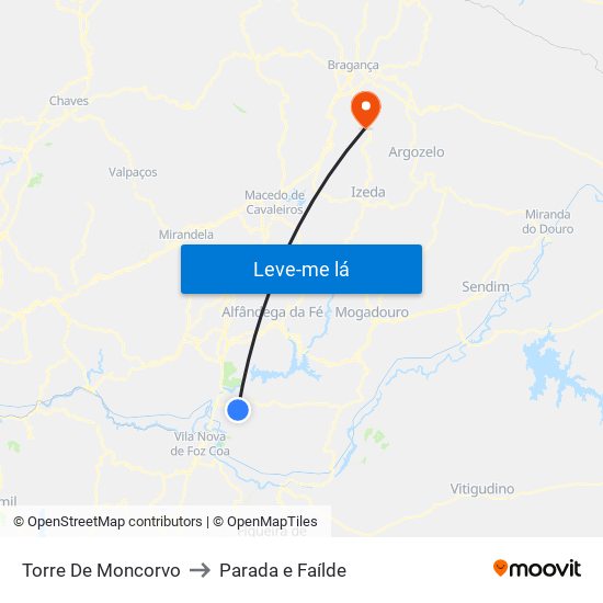 Torre De Moncorvo to Parada e Faílde map