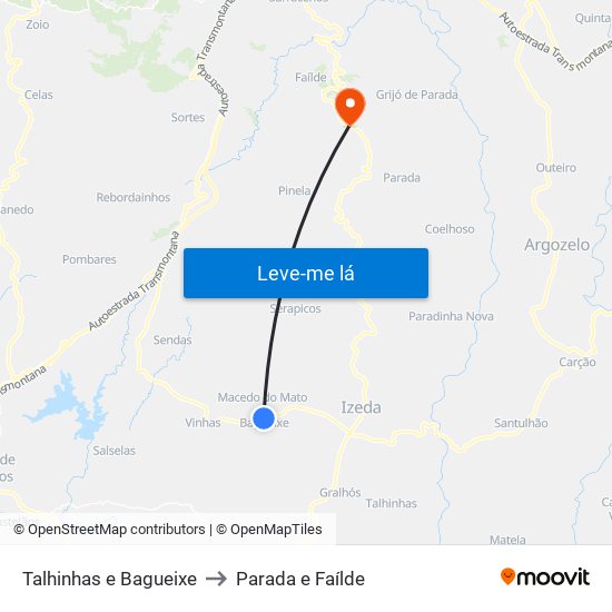 Talhinhas e Bagueixe to Parada e Faílde map