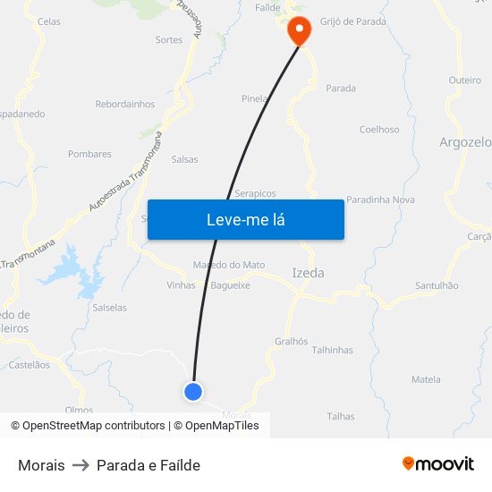 Morais to Parada e Faílde map