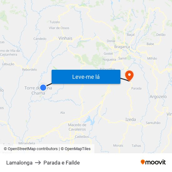 Lamalonga to Parada e Faílde map