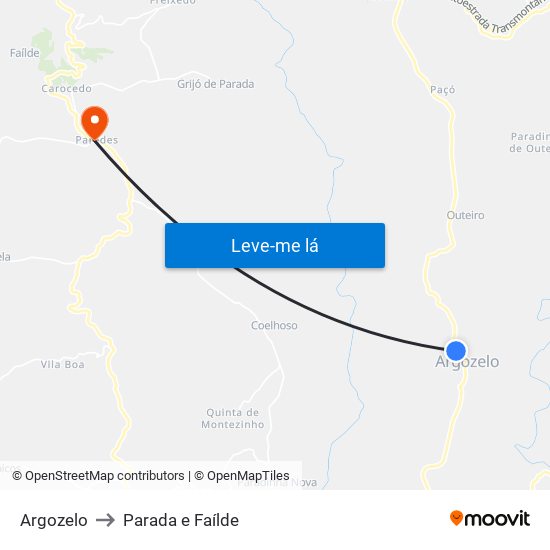 Argozelo to Parada e Faílde map