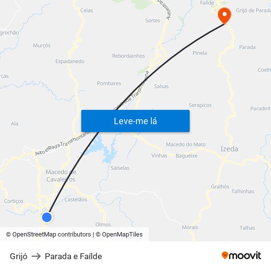 Grijó to Parada e Faílde map