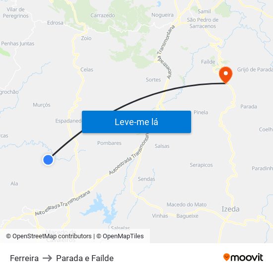 Ferreira to Parada e Faílde map