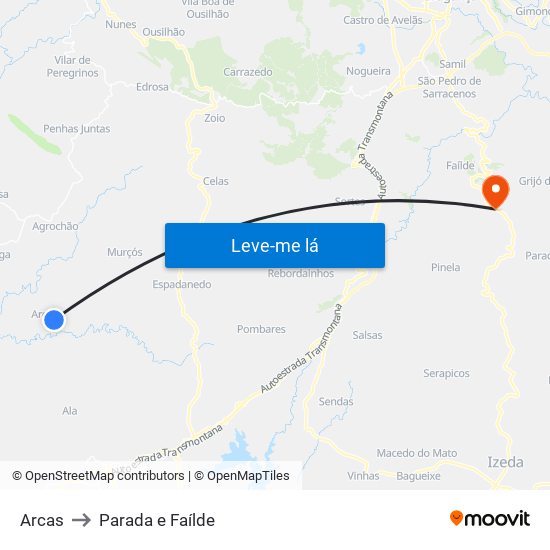 Arcas to Parada e Faílde map