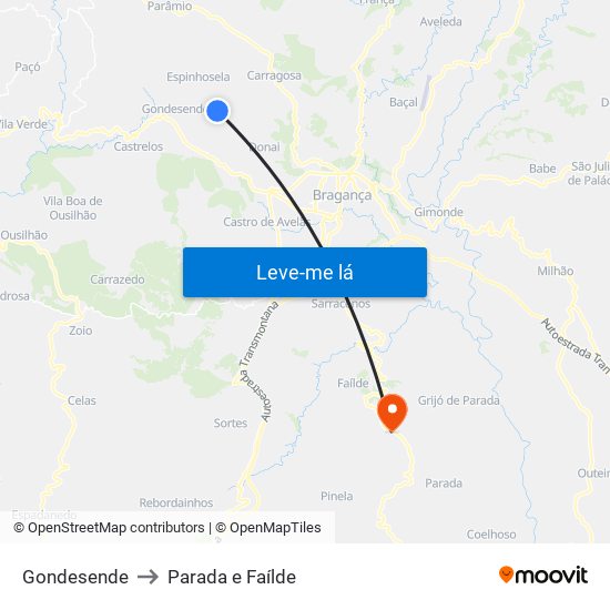 Gondesende to Parada e Faílde map