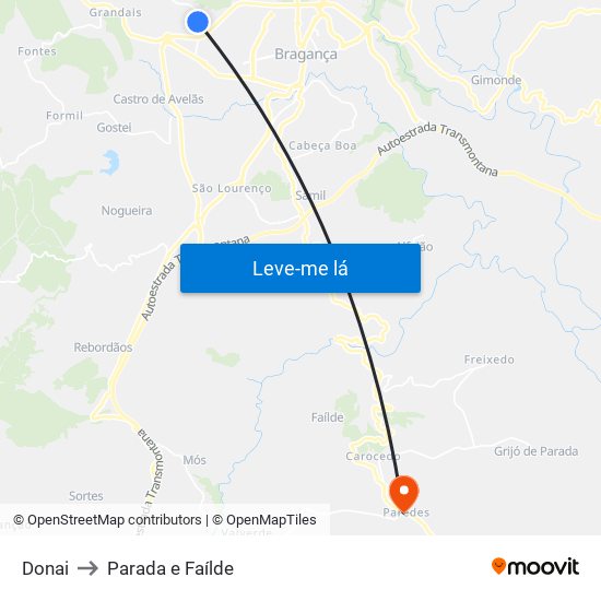 Donai to Parada e Faílde map