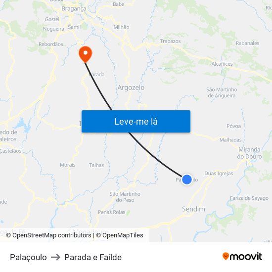 Palaçoulo to Parada e Faílde map