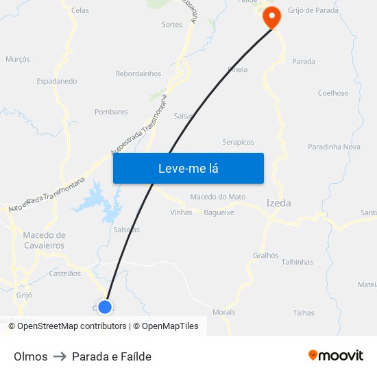 Olmos to Parada e Faílde map