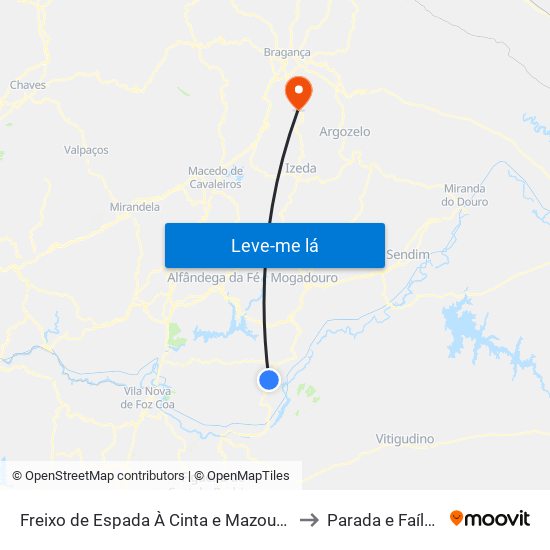 Freixo de Espada À Cinta e Mazouco to Parada e Faílde map