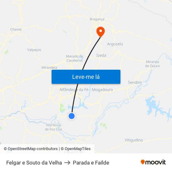 Felgar e Souto da Velha to Parada e Faílde map
