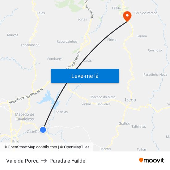 Vale da Porca to Parada e Faílde map