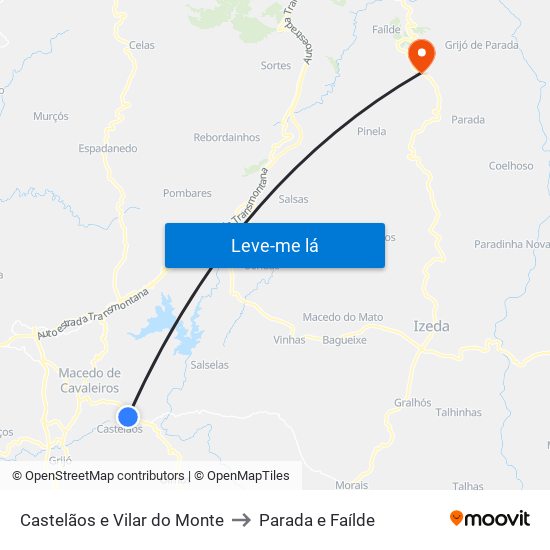 Castelãos e Vilar do Monte to Parada e Faílde map