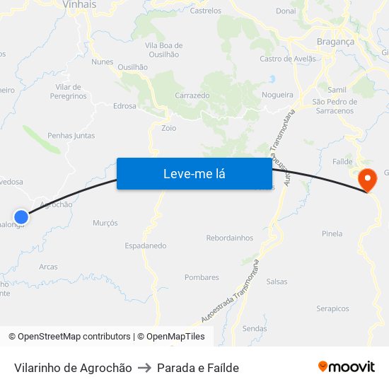 Vilarinho de Agrochão to Parada e Faílde map