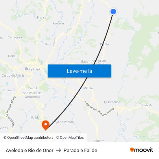 Aveleda e Rio de Onor to Parada e Faílde map