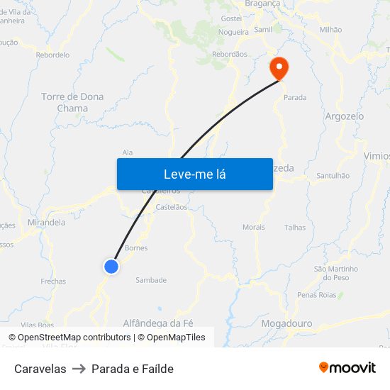 Caravelas to Parada e Faílde map