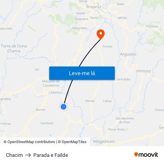 Chacim to Parada e Faílde map