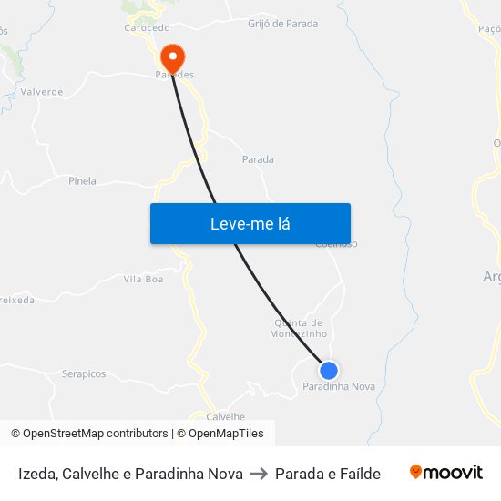 Izeda, Calvelhe e Paradinha Nova to Parada e Faílde map