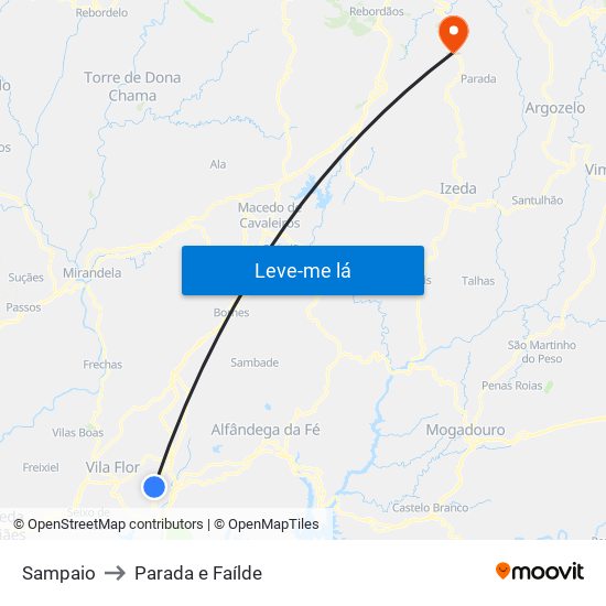 Sampaio to Parada e Faílde map