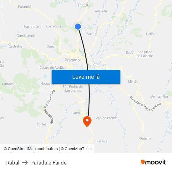 Rabal to Parada e Faílde map