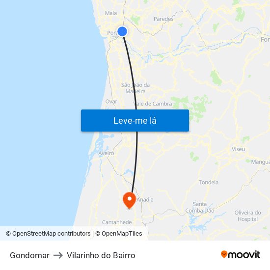 Gondomar to Vilarinho do Bairro map