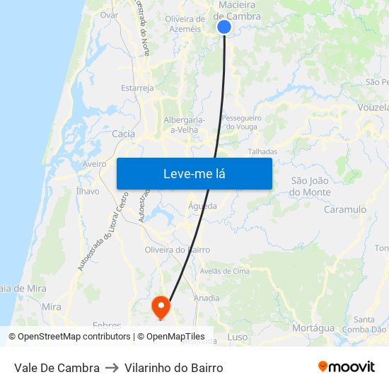 Vale De Cambra to Vilarinho do Bairro map