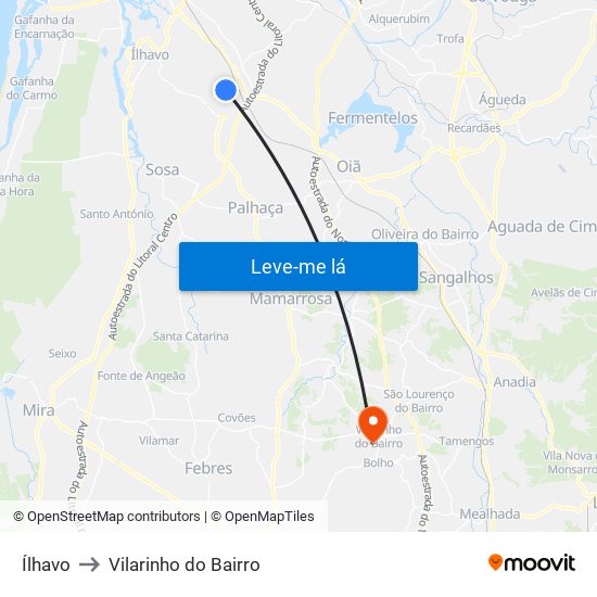 Ílhavo to Vilarinho do Bairro map