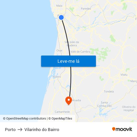 Porto to Vilarinho do Bairro map