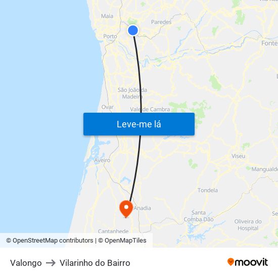 Valongo to Vilarinho do Bairro map