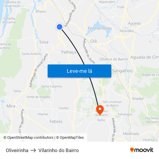 Oliveirinha to Vilarinho do Bairro map