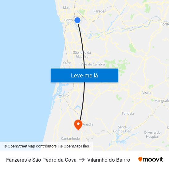 Fânzeres e São Pedro da Cova to Vilarinho do Bairro map
