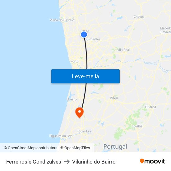 Ferreiros e Gondizalves to Vilarinho do Bairro map
