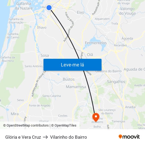 Glória e Vera Cruz to Vilarinho do Bairro map