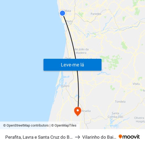 Perafita, Lavra e Santa Cruz do Bispo to Vilarinho do Bairro map