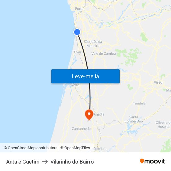 Anta e Guetim to Vilarinho do Bairro map