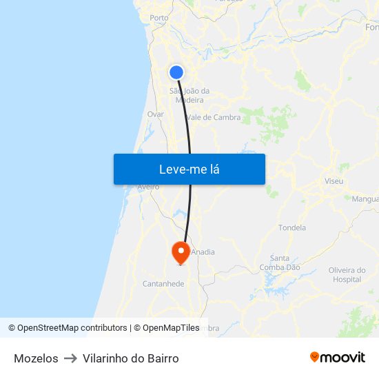 Mozelos to Vilarinho do Bairro map