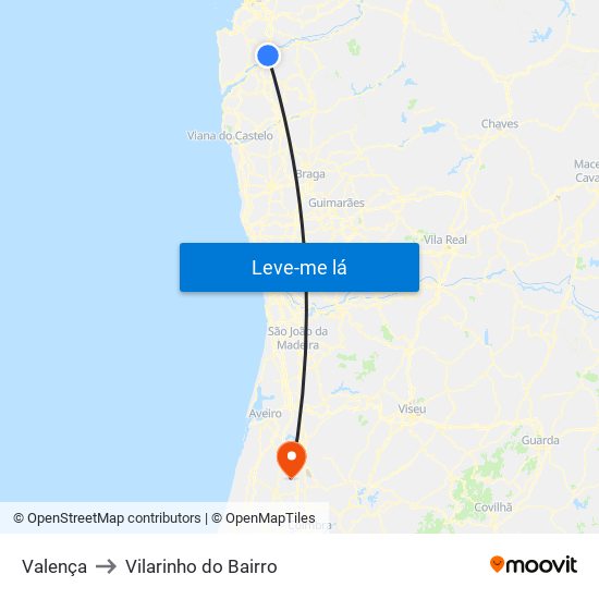 Valença to Vilarinho do Bairro map