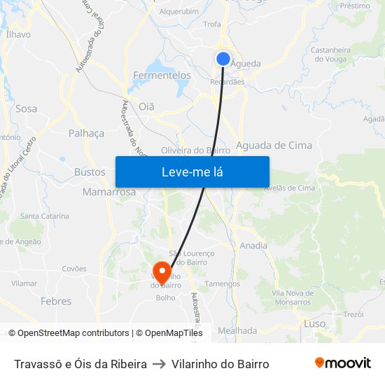 Travassô e Óis da Ribeira to Vilarinho do Bairro map