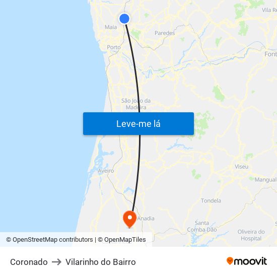 Coronado to Vilarinho do Bairro map