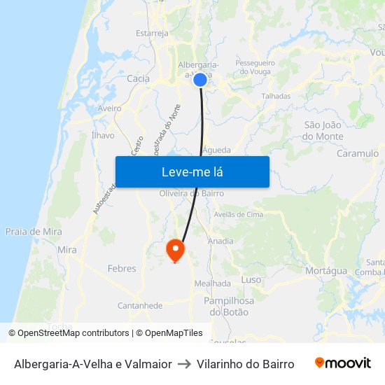 Albergaria-A-Velha e Valmaior to Vilarinho do Bairro map