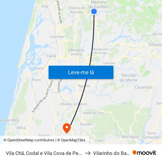 Vila Chã, Codal e Vila Cova de Perrinho to Vilarinho do Bairro map